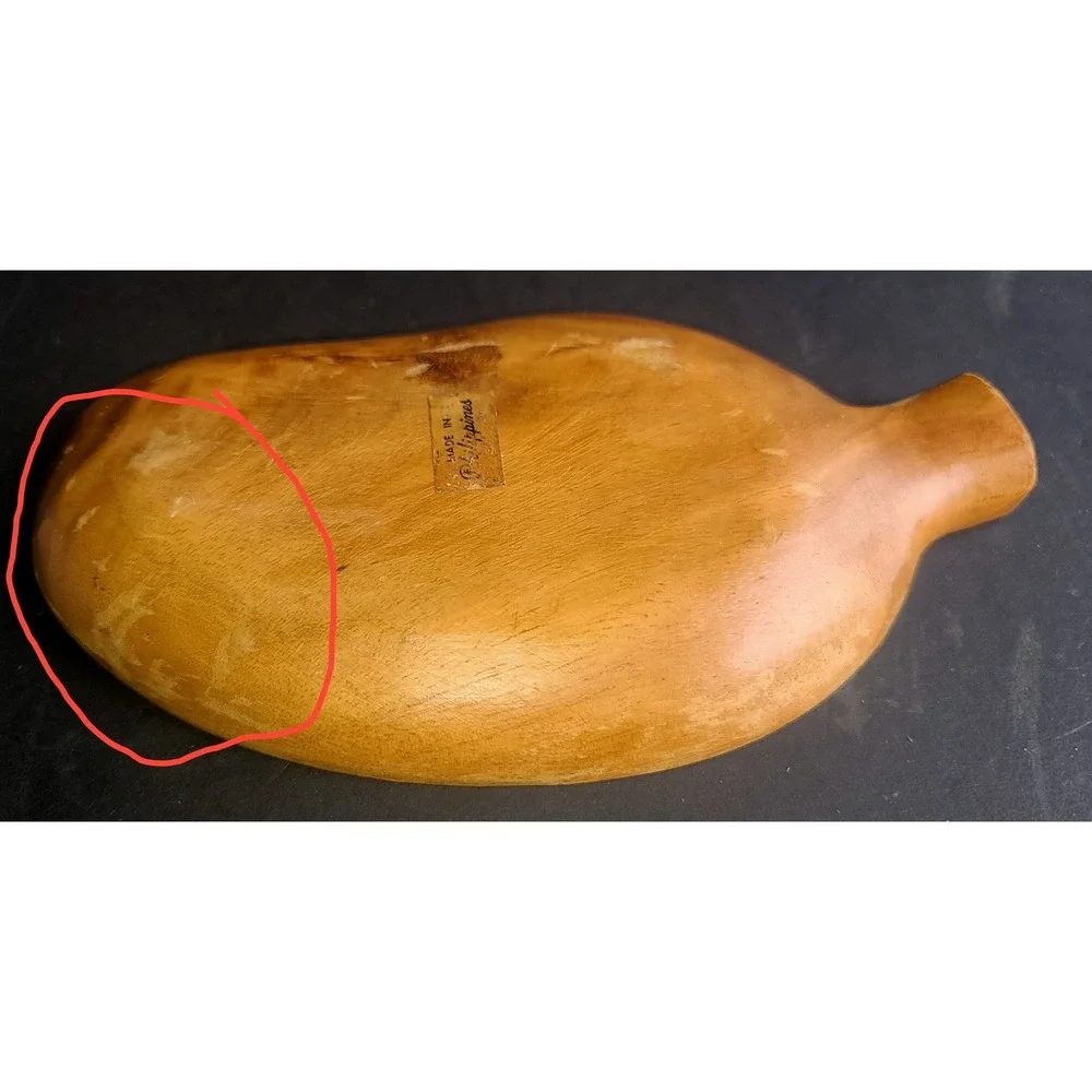 Vintage Hand Carved Monkey Pod Wood Divided Serving Tray Philippines Acacia Leaf